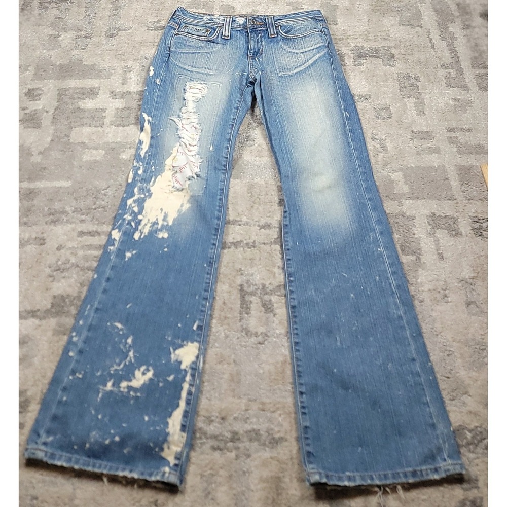 HIPPIE Women's Distressed Bootcut Blue Denim Mid‎ Rise Jeans Sz 5 29x32.5"